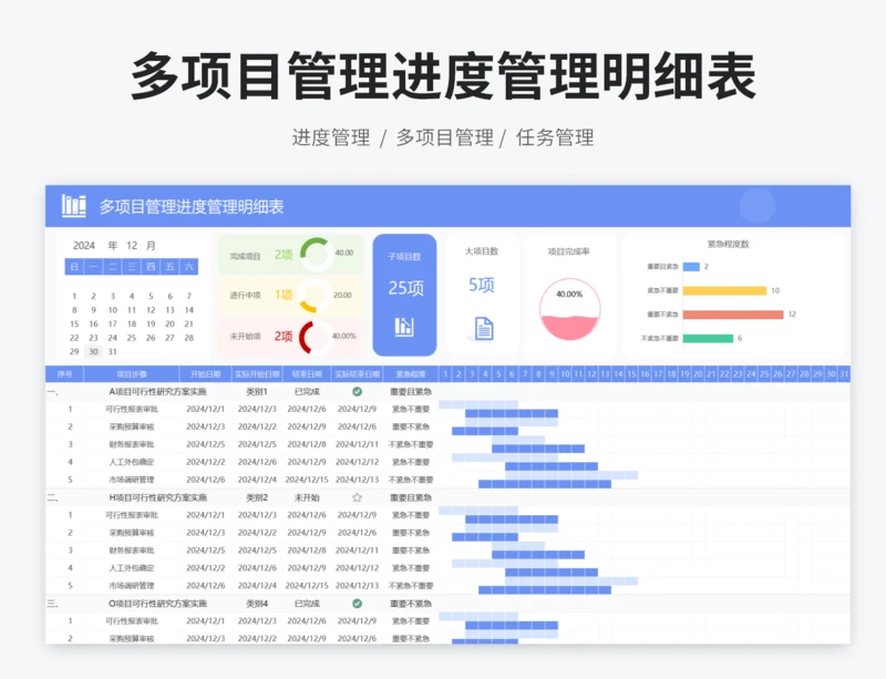 多项目管理进度管理明细表