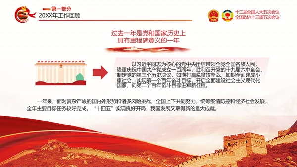 两会政府工作报告通用PPT党课模板
