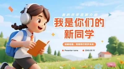 可爱清新3D卡通风小学生入学自我介绍PPT模板