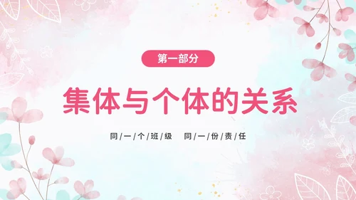 温馨粉色手绘中小学承担关爱集体的责任培训课件PPT