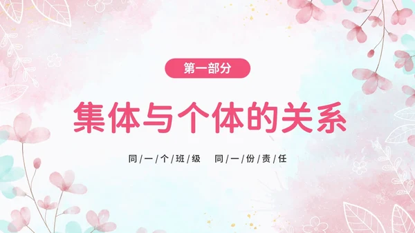 温馨粉色手绘中小学承担关爱集体的责任培训课件PPT