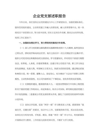 企业党支部述职报告word模板