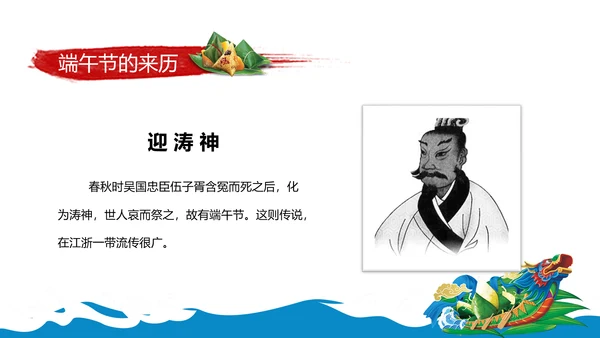 传统端午节来历主题班会教育课件动态PPT模板