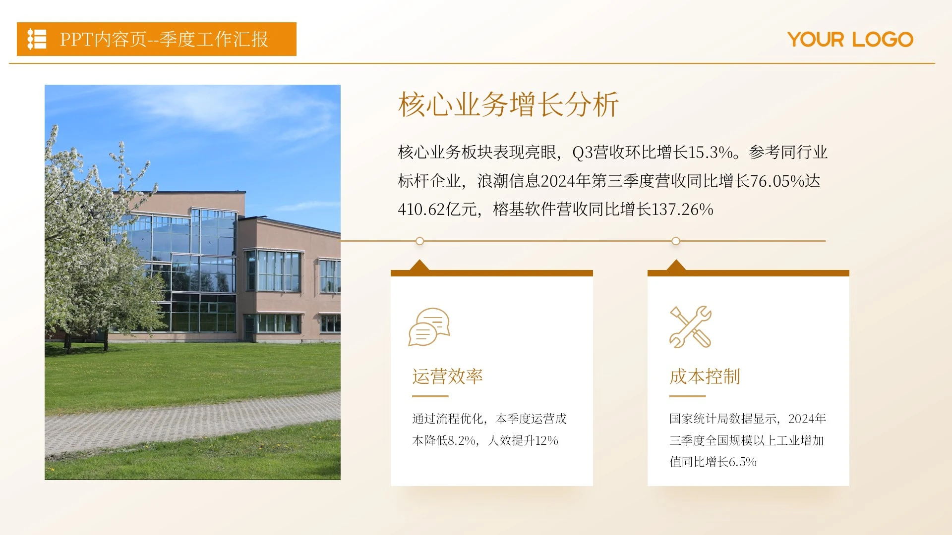 黄色简约风季度工作汇报PPT单页