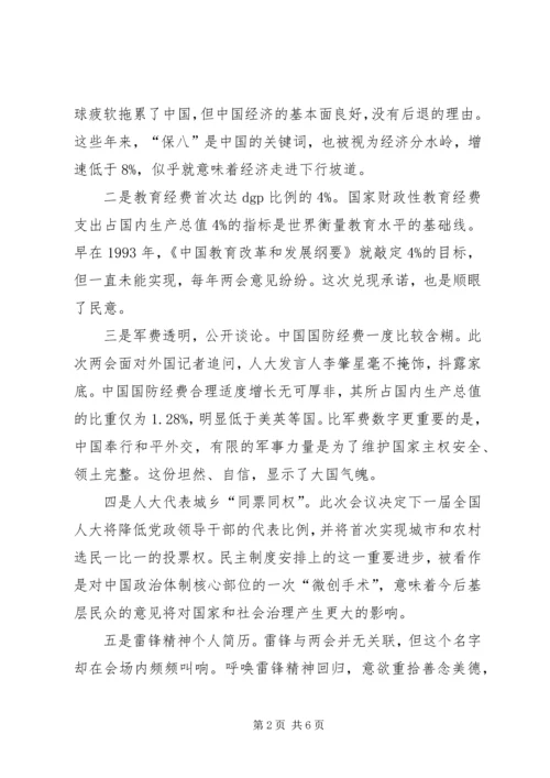 学习两会精神心得体会范文：提升政治素养.docx