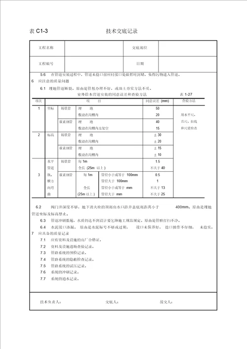 室外给水管道及设备安装工艺技术交底