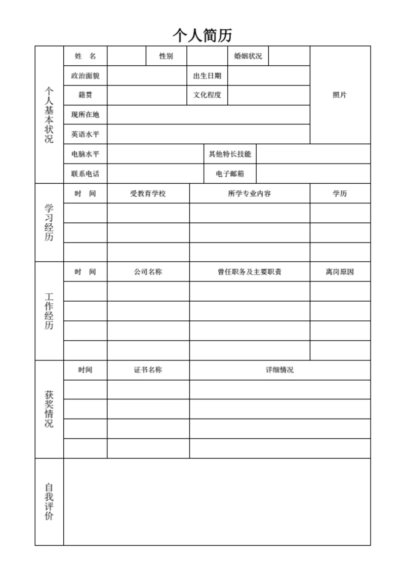 汽车行业个人简历表格