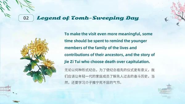 清新淡雅水墨中国风中国传统节气清明节英文介绍课件PPT