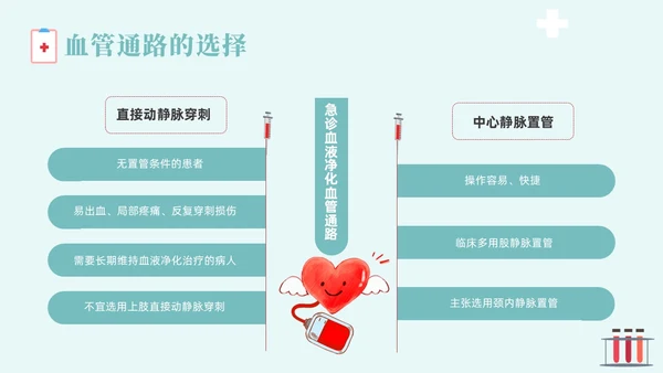 红色蓝色插画风简约风血液透析血液通路医疗健康护理培训PPTm