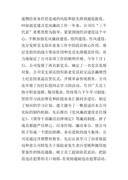 某年度保险股份有限公司保险工作总结