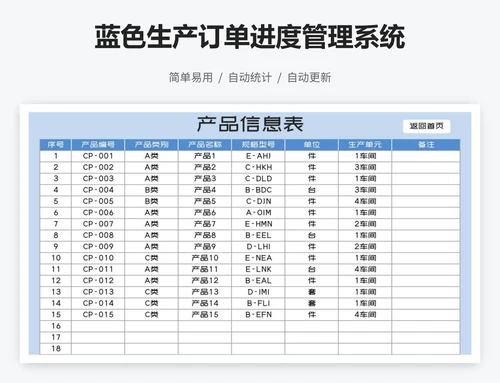 蓝色生产订单进度管理系统