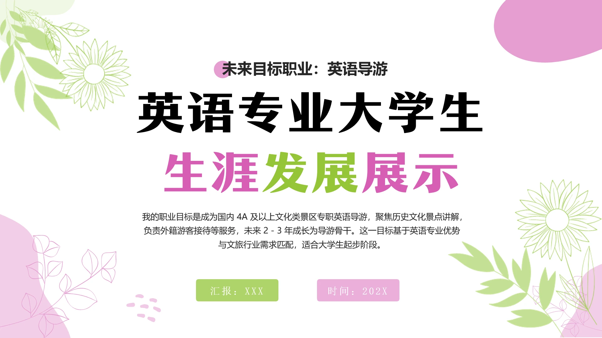 英语专业英语导游大学生职业生涯发展展示PPT模版