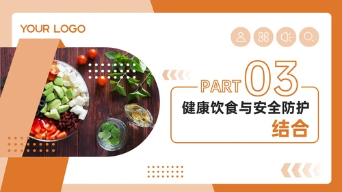 橙色几何风健康饮食与安全防护PPT模板