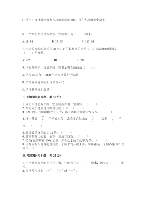 小学六年级上册数学期末测试卷含答案【模拟题】.docx