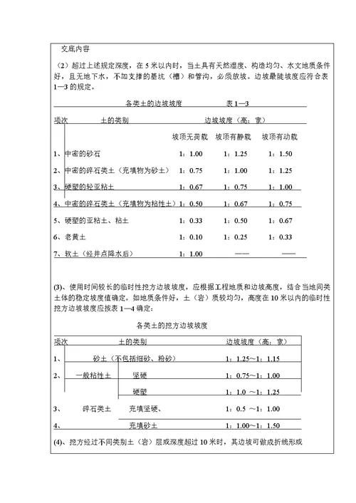 机械土方开挖工程技术交底记录