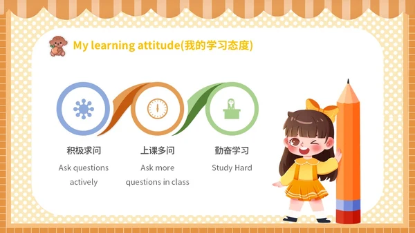 2橙色贴纸卡通可爱中小学生班干部竞选英语自我介绍模板英文自我介绍