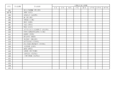 艾宾浩斯遗忘曲线小学古诗背诵计划表