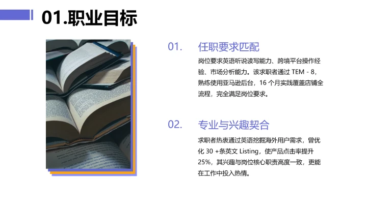 黄紫简约英语专业大学生求职综合展示职业生涯规划通用PPT