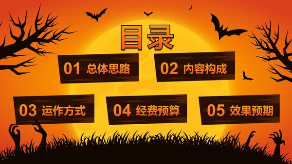 卡通插画万圣节娱乐活动策划PPT模板