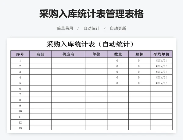 采购入库统计表管理表格