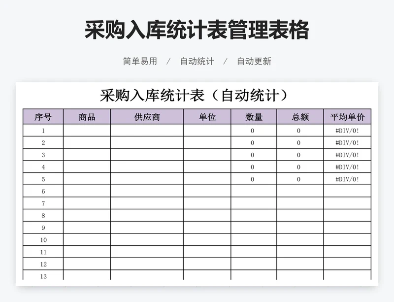 采购入库统计表管理表格