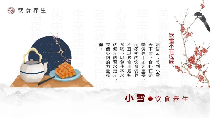 淡雅中国风二十四节气之小雪养生PPT模板