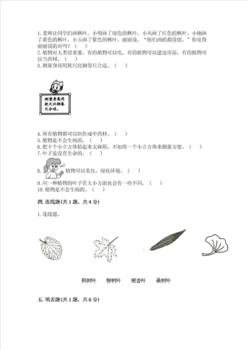 教科版一年级上册科学期末测试卷及答案有一套