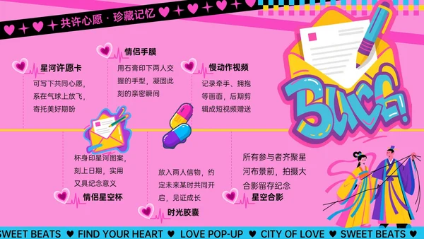 粉色插画风爱的实验与市集魔力PPT模板