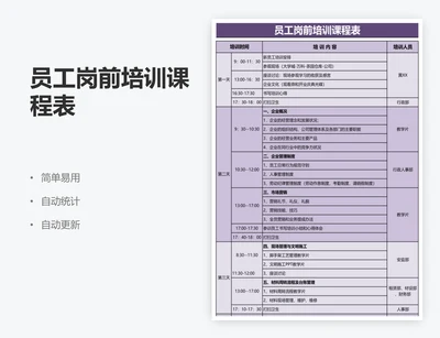 员工岗前培训课程表