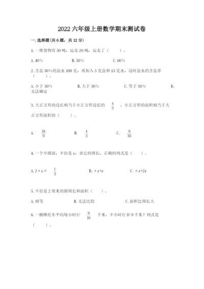 2022六年级上册数学期末测试卷（考试直接用）word版.docx