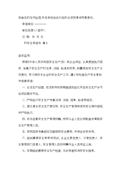的安全承诺书模板汇编八篇