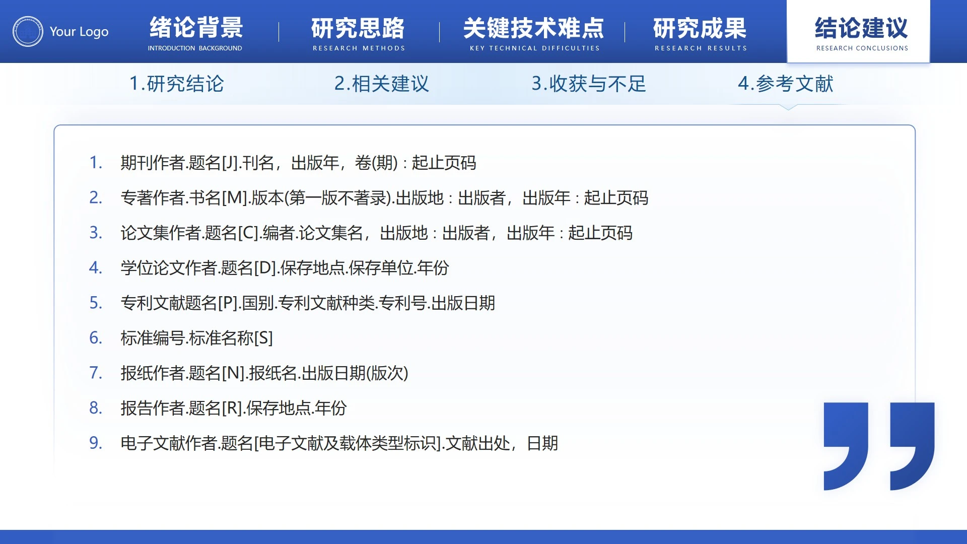参考文献-学术风毕业答辩汇报PPT单页