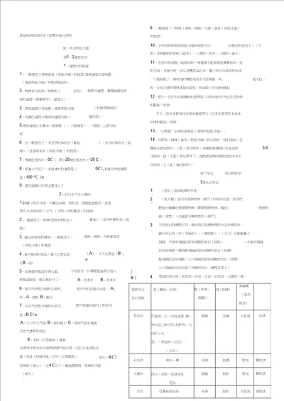 青岛版四年级科学下册期末每课知识点资料