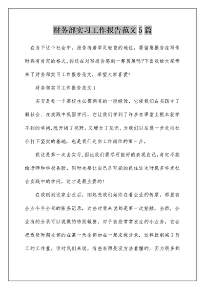 财务部实习工作报告范文5篇