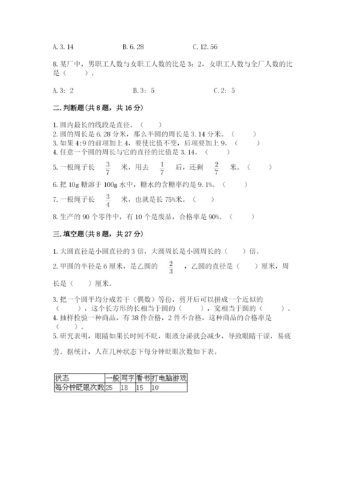 小学六年级上册数学期末测试卷【原创题】.docx