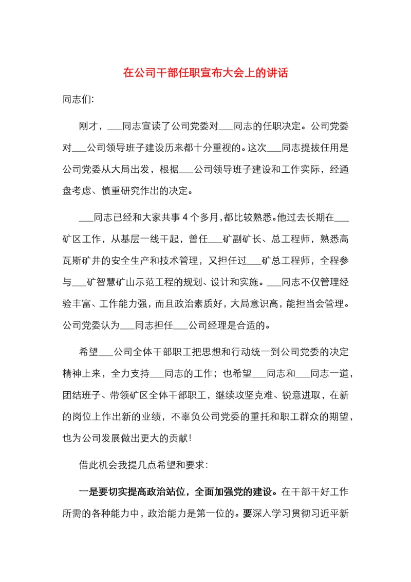 在公司干部任职宣布大会上的讲话.docx