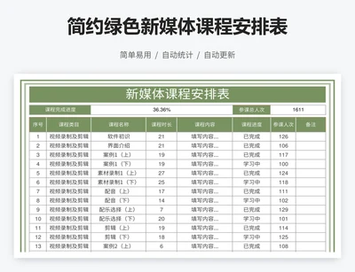 简约绿色新媒体课程安排表