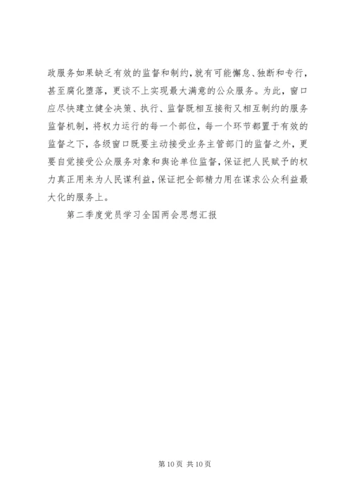 第二季度党员学习全国两会思想汇报.docx