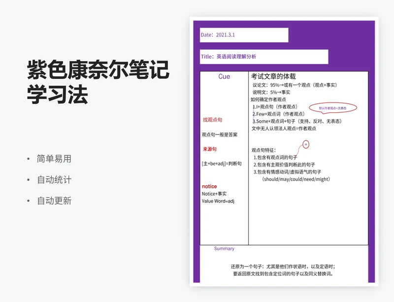 紫色康奈尔笔记学习法