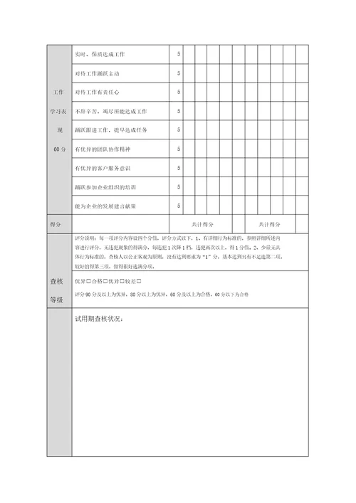 员工转正定级审批表格