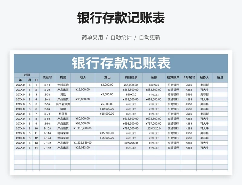 银行存款记账表