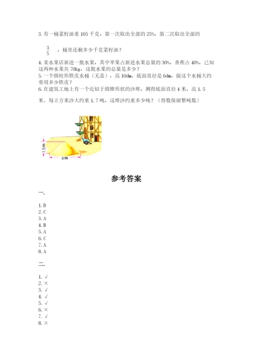 河南省平顶山市六年级下册数学期末考试试卷精选答案.docx