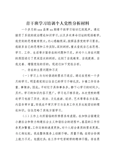 青干班学习培训个人党性分析材料