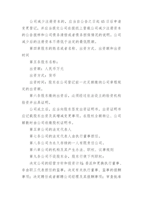 一人有限公司章程.docx