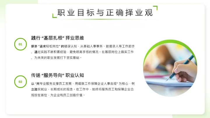 绿色简约风通用版大学生职业生涯发展展示职业生涯规划PPT模版