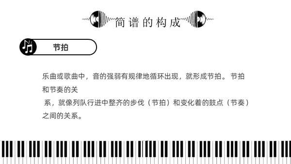 黑白简约小学音乐从零开始认识简谱说课课件PPT模板