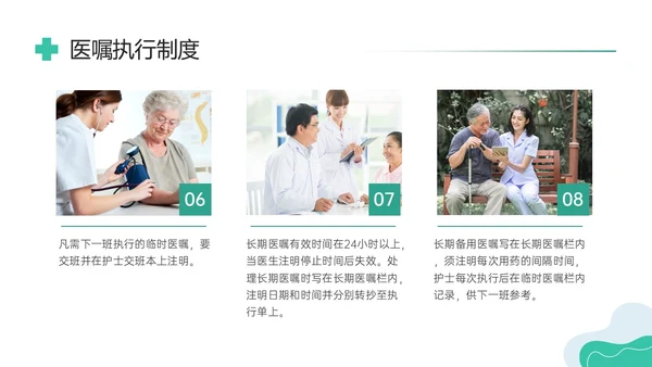 绿色形状商务实拍医嘱执行制度及流程培训执行制度ppt护理医疗
