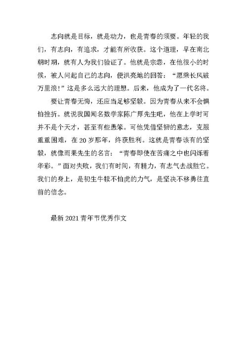 最新2021青年节优秀作文