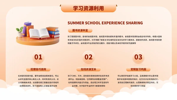 橙色3D卡通暑期学习经验分享PPT模板