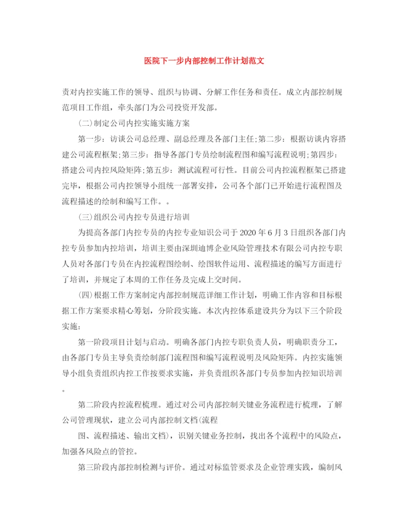 精编之医院下一步内部控制工作计划范文.docx
